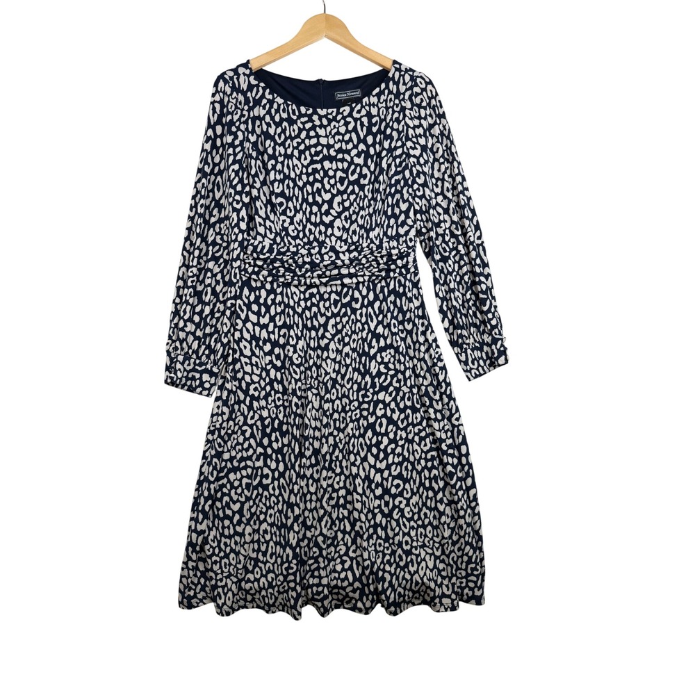 Jessica Howard Animal/Leopard Print Ruched Long Sleeve Midi Dress size 14 Petite